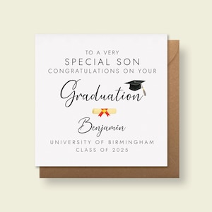Carte de remise de diplôme personnalisée - Carte de félicitations pour diplômé avec nom et université - Homme, fille, petite-fille, fille, fils, petit-fils
