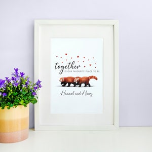 Personalised Red Pandas A4 Print | Together is our favourite place to be | Valentine's Gift, Anniversary, Wedding Present | Animal Couple