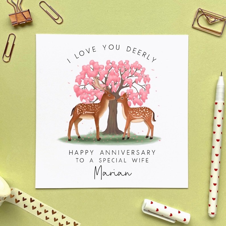 Personalised Deer and Stag Anniversary Card for Her, Him, Girlfriend, Boyfriend, Husband, Wife, Fiance, Fiancee, Partner, 1st 2nd 3rd image 1