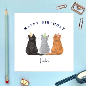 Carte d'anniversaire de chats personnalisée pour lui, personnalisée, petit ami, papa, frère, mari, fils, petit-fils, neveu, chatons, tigré, roux, noir