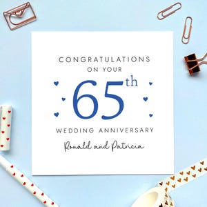Carte 65e anniversaire de mariage pour couple, personnalisée, 65 ans, parents, maman, papa, grands-parents, amis, personnalisé, félicitations, spécial