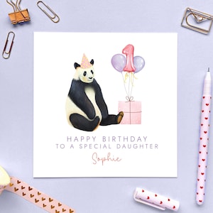 Carte d'anniversaire personnalisée panda pour elle, fille, nièce, petite-fille, soeur, fille, cousine, 1er 2e 3e 4e 5e 10e 13e 16e tout âge