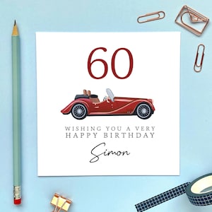 彼へのパーソナライズされたクラシックカー 60 歳の誕生日カード | 夫、おじいちゃん、おじいちゃん、男性、義理の兄弟、叔父、お父さん、男性 | 50 歳、70 歳、80 歳、90 歳