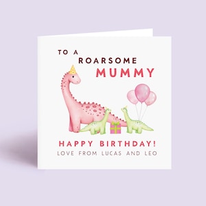Dinosaurs Birthday Card for Mummy from Two Children, Mommy Birthday Card, Special Bday Card for Mum from Child, 2 or 3 Kids, Personalised