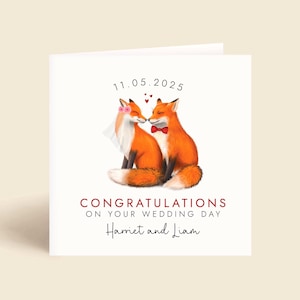 Personalised Fox Wedding Card | Mr and Mrs Card | Wedding Day Card | Newlyweds Bride and Groom | Congratulations Just Married Card