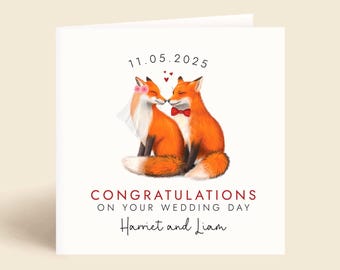 Personalisierte Hochzeitskarte mit Fuchsmotiv | Karte für Braut und Bräutigam | Karte für den Hochzeitstag | Glückwunschkarte für frisch Vermählte