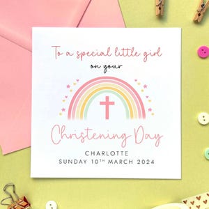 de baptême arc-en-ciel personnalisée pour fille | Fille, petite-fille, filleule, nièce, rose, le jour de votre baptême, nom, baptême