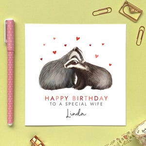 d'anniversaire personnalisée pour un couple de blaireau | Pour elle, épouse, fiancée, petite amie, partenaire | 30e, 40e, 50e, 60e, 70e, 80e | Animal britannique