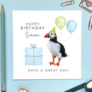 Carte d'anniversaire personnalisée de tout âge macareux | Ami, mari, père, fils, homme, oncle, beau-frère | 40e 50e 60e 70e 80e 90e