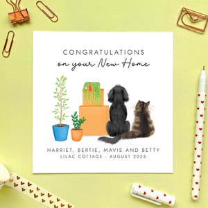 Custom Dog and Cat New Home Card, Just Moved House, For Friends, Couple, Daughter, Son, Granddaughter, Grandson, Mum, Dad,  Personalised