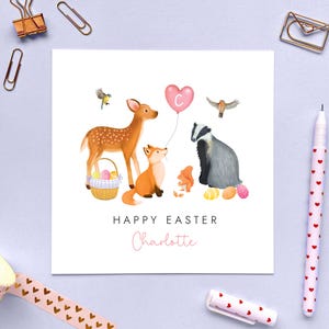 Personalisierte Osterkarte für Mädchen, Tochter, Enkelin, Nichte, Schwester, Patenkind, Baby, Enkel, Kinder, Kind, Waldtiere