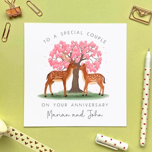 Personalisierte Deer Jubiläums Karte | Für besondere Paare, Freunde, Eltern, Mama und Papa, Tochter, Schwiegersohn, Enkel, Enkelin, 1st