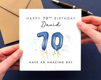 Personalised 70th Birthday Card for Man | 70 Birthday Card for Him | Navy Balloon Design