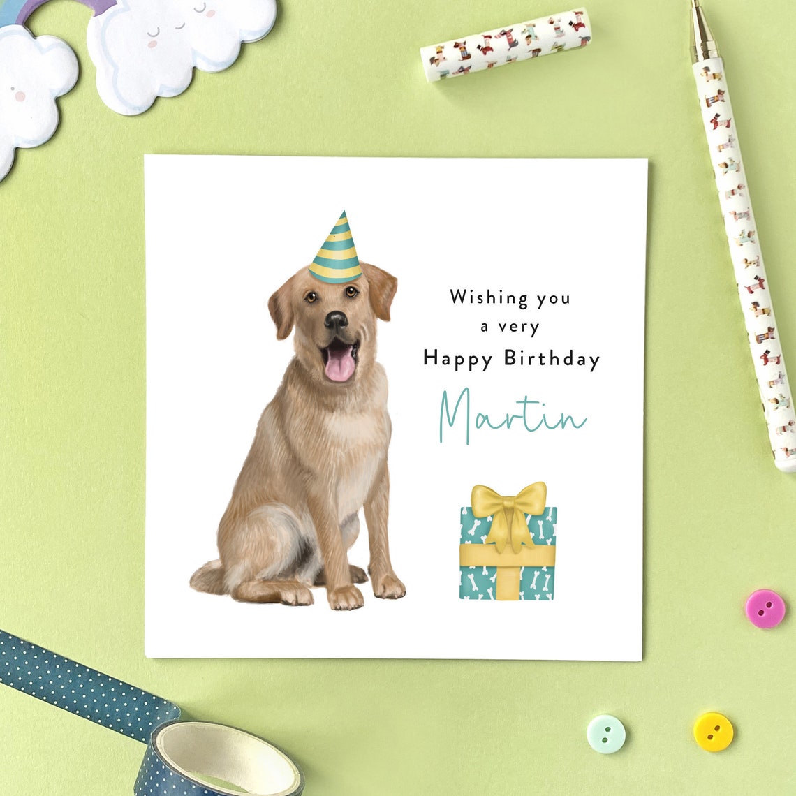 Personalised Golden Labrador Dog Birthday Card For Him Etsy
