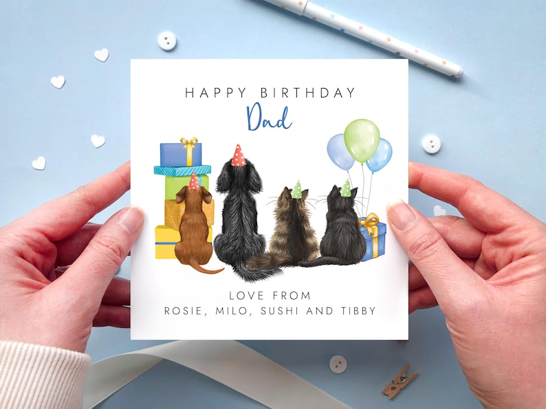 Personalised Pets Birthday Card for Daddy, Dad Card from Cat and Dog | Over 300 Options image 2