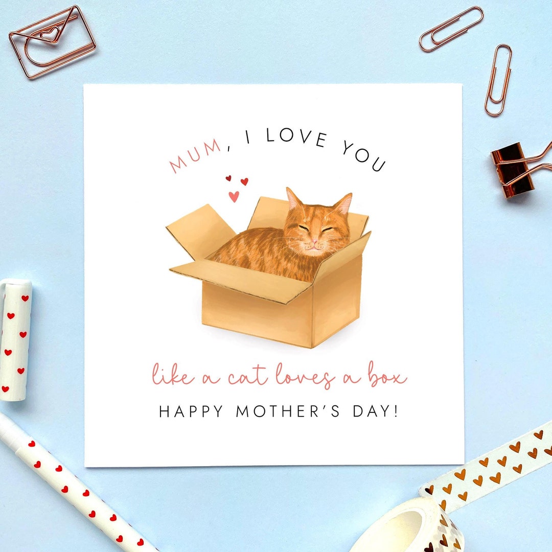 Mum I Love You Like a Cat Loves A Box Mother's Day Card - Ginger Cat ...