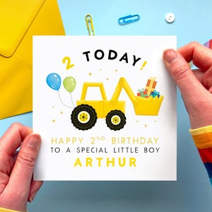 Personalised Digger 2nd Birthday Card for Boy