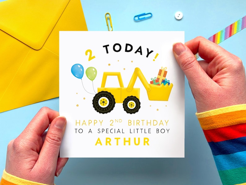 Personalised Digger 2nd Birthday Card for Boy