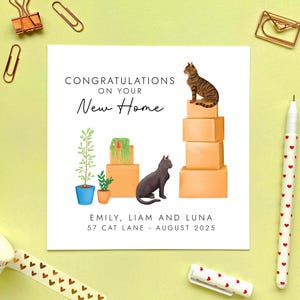 Katzen neues Zuhause Karte, für Paar, Freunde, Tochter, Enkelin, Mama, Papa, Eltern, Sohn, Nichte, Neffe, personalisiert