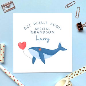 Carte de guérison personnalisée avec baleine | Pour les enfants, enfants, fils, fille, petit-fils, petite-fille, nièce, neveu, garçon, fille, soeur frère