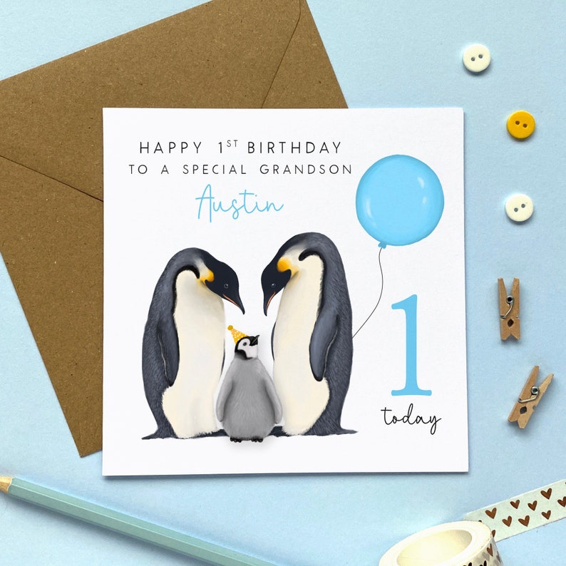 Personalised Penguin 1st Birthday Card for Boy Son - Etsy