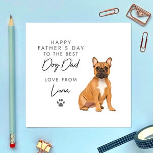 Carte de fête des pères bouledogue français marron, pour chien, papa, papa, parent, lui, mari, partenaire, petit ami, personnalisée, nom des chiens, animal de compagnie