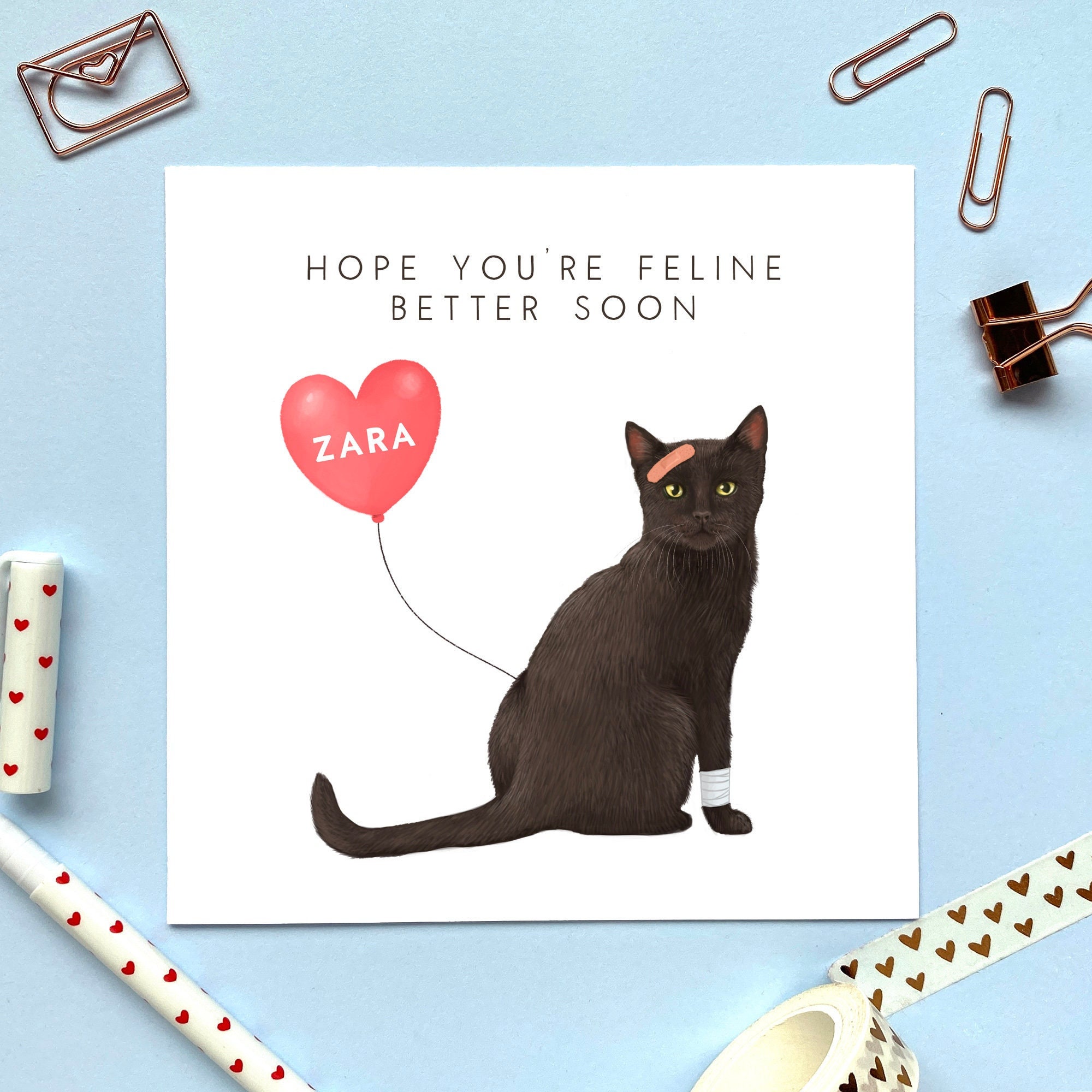 Personalised Black Cat Get Well Soon Card for Her Daughter - Etsy