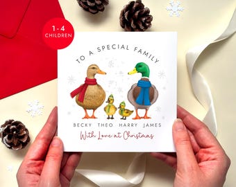 Personalised Family Christmas Card | Family Names Xmas Card | Duck Christmas Card Family