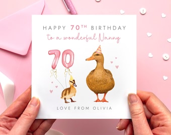 Personalised Ducks 70th Birthday Card for Nanny | Nannie, Nana, Nan, Granny, Grannie, Grandma | From Children