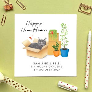 carte personnalisée pour maison neuve chat gris | Je viens d'emménager, Pour un couple, Amis, Fille, Petite-fille, Maman, Papa, Parents, Fils, Nièce, Neveu