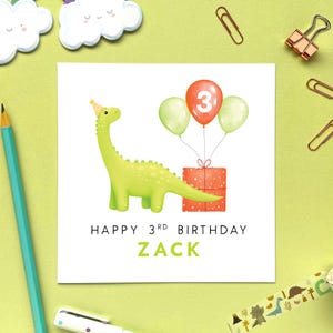Dinosaurier 3. Geburtstagskarte für Jungen, personalisierte 3 Today Geburtstagskarte für Sohn, Enkel, Neffe, Bruder, Cousin, grüner Dino, benutzerdefinierter Name