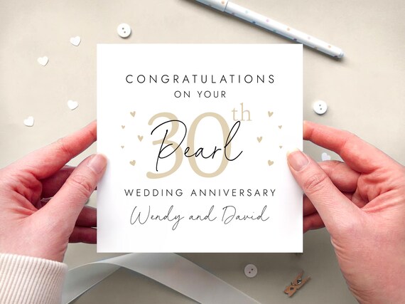 Personalised 30th Wedding Anniversary Card | Pearl Wedding Anniversary Card | Custom Names Card | 30 Years Married | Parents, Friends