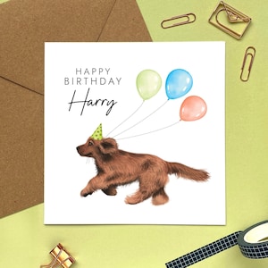 Carte d'anniversaire personnalisée de chien cocker de couleur brune | Pour lui, Garçon, Papa, Fils, Petit-fils, Neveu, Mari, Beau-frère, Petit ami, Homme