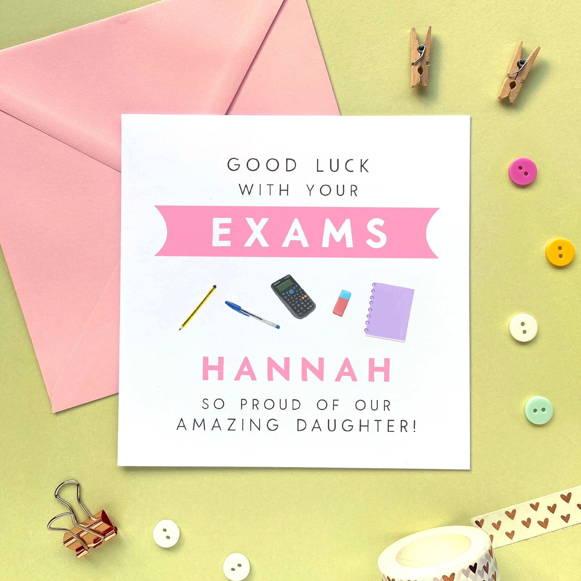 Personalised Good Luck With Your Exams Card for Girl for Her, Daughter,  Granddaughter, Niece, Gcses, A Levels, University REF: GL006 - Etsy Sweden