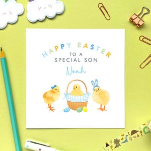 Carte de Pâques personnalisée poussins pour fils, petit-fils, garçon, filleul, neveu, frère, cousin, arrière-petit-fils, bébé, petits-enfants, enfants, enfants