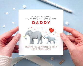 Personalised Elephant Valentine's Day Card for Daddy from Child or Baby | Valentines Card for Dad from Kids