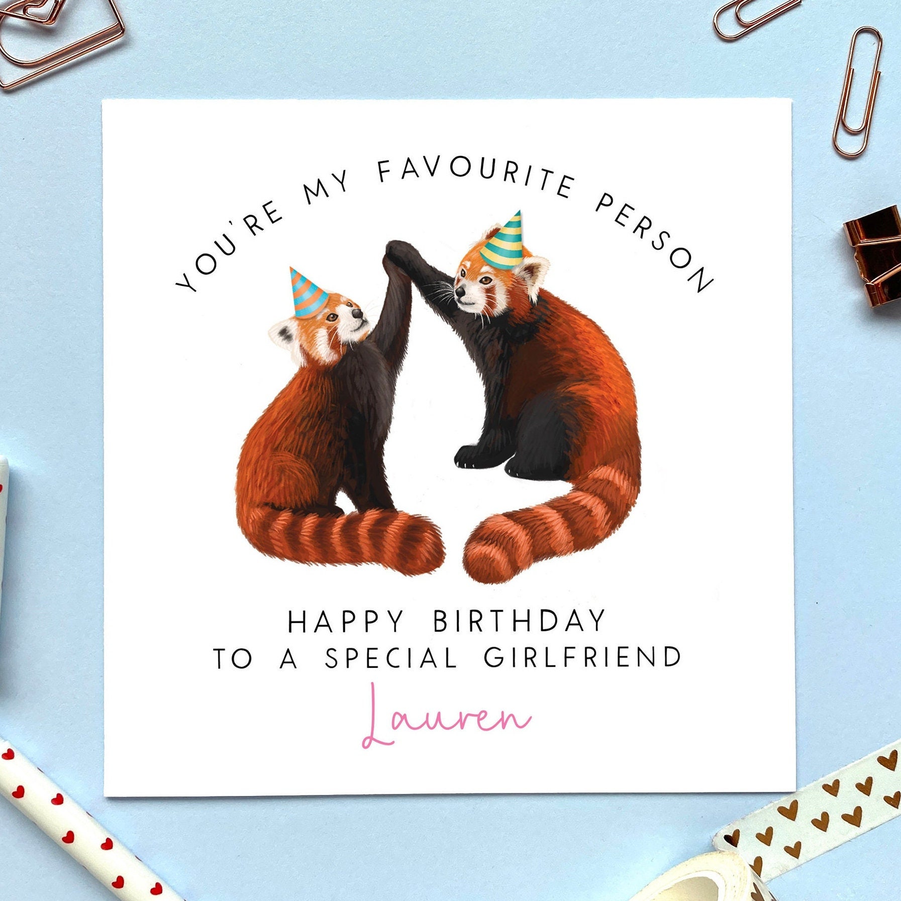 Personalised Red Pandas Birthday Card for Her Girlfriend