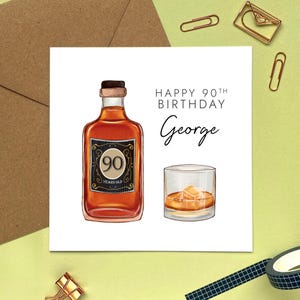 Carte d'anniversaire personnalisée pour son 90e anniversaire whisky | Homme, papa, grand-père, oncle, beau-frère, arrière-grand-père, voisin, homme, quatre-vingt-dix, 90 ans aujourd'hui
