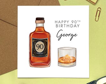 Carte d'anniversaire personnalisée pour son 90e anniversaire whisky | Homme, papa, grand-père, oncle, beau-frère, arrière-grand-père, voisin, homme, quatre-vingt-dix, 90 ans aujourd'hui