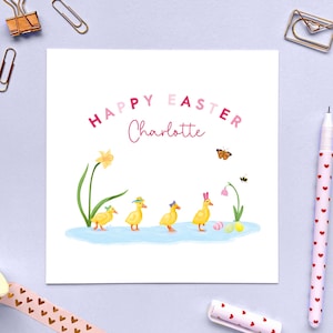 Personalisierte Entlein Osterkarte für Mädchen, Enkelin, Tochter, Patentochter, Nichte, Schwester, Baby, Enkel, Kinder, Kind, Sie