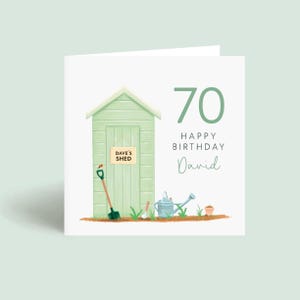 Carte d'anniversaire pour lui 70e anniversaire - carte abri de jardin personnalisée - prénom personnalisé - carte d'anniversaire jardinier pour homme