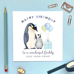 Personalisierte Pinguin jedes Alter Geburtstagskarte für Papa | Papa, Opa, von Sohn, Tochter, Baby, Kleinkind | 30er 40er 50er 60er | Opa, Opa