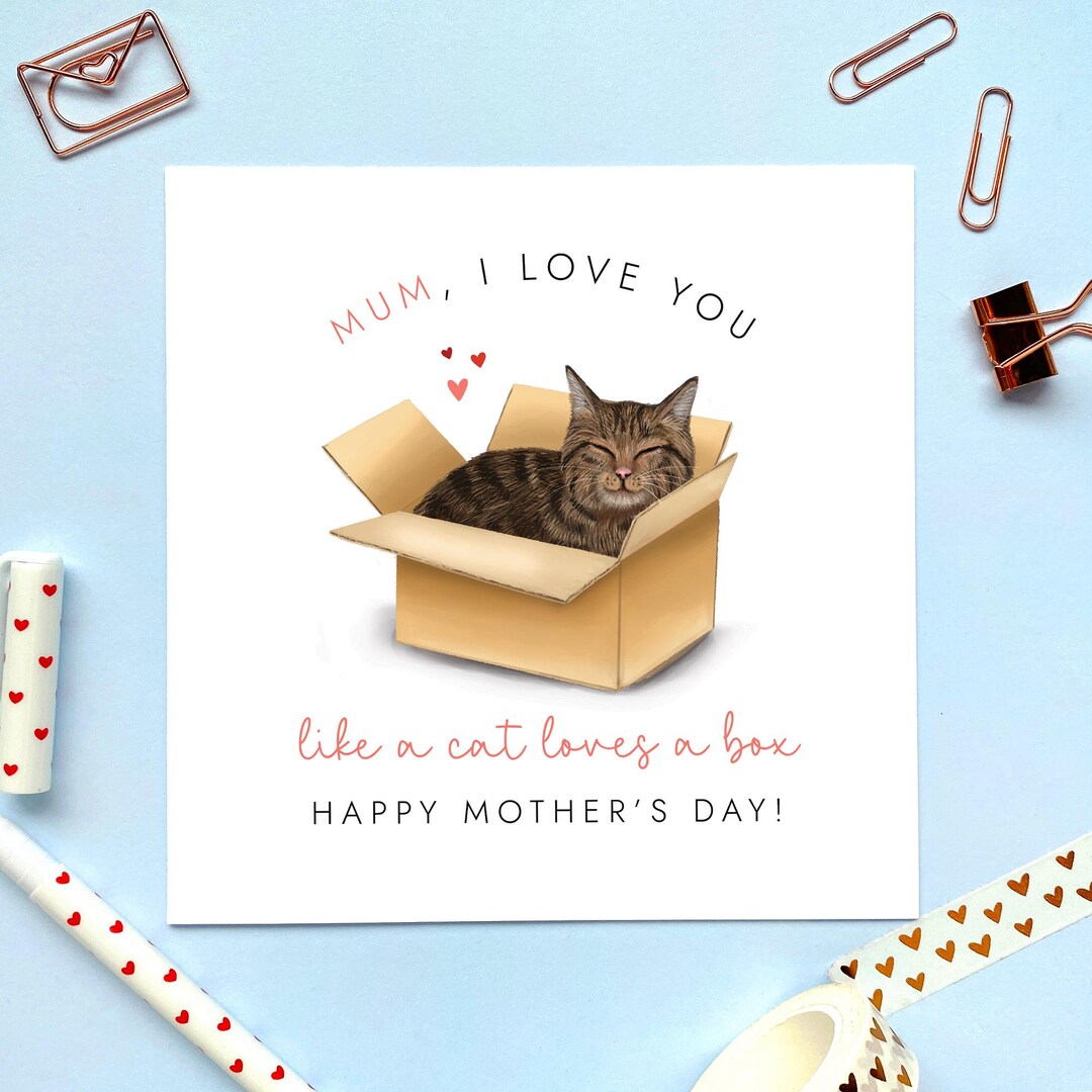 Mum I Love You Like a Cat Loves A Box Mother's Day Card - Tabby Cat ...