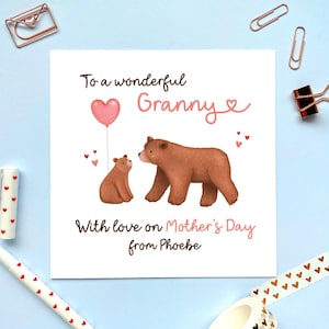 Personalisierte Bären Muttertagskarte für Oma | Oma, Gran, Urgroßmutter, Nan, Nanny, Nana, Nanna, von Enkelkind, Baby, Kind