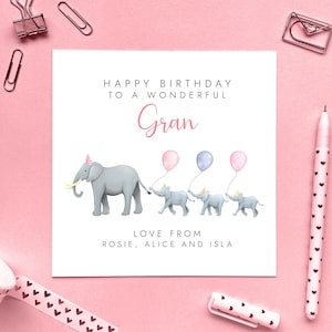 d'anniversaire personnalisée éléphant pour grand-mère à partir de 3 enfants | Grand-mère, grand-mère, arrière-grand-mère, grand-mère, nounou, grand-mère, 60e 70e 80e 90e