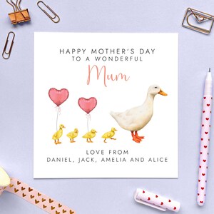 Personalisierte Enten Muttertagskarte für Mama | Mom, Mam, Mummy, Mommy, Mama, Oma, Gran, Oma, Nana, Nanny, ab 4 Kinder, 2, 3, Kind