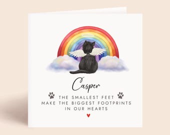 パーソナライズされた猫のお悔やみカード | ご愁傷様です、お悔やみ申し上げます、ペットの追悼、死別、猫の死へのお悔やみ、虹の橋