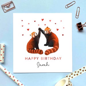 d'anniversaire personnalisée avec les pandas roux pour partenaire | Lui, elle, petite amie, petit ami, fiancé, fiancée, mari, femme | 18, 21, 30, 40
