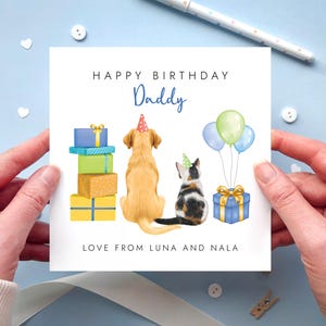 Personalised Pets Birthday Card for Daddy, Dad Card from Cat and Dog | Over 300 Options image 1
