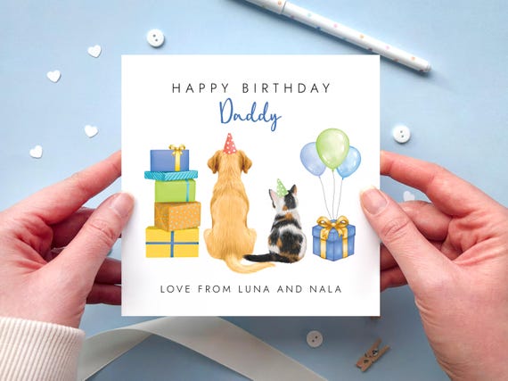 Personalised Pets Birthday Card for Daddy, Dad Card from Cat and Dog | Over 300 Options